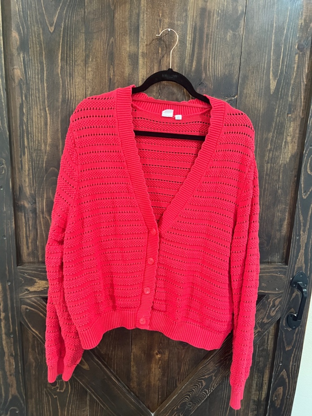 GAP Red Openwork V-Neck Button Cardigan